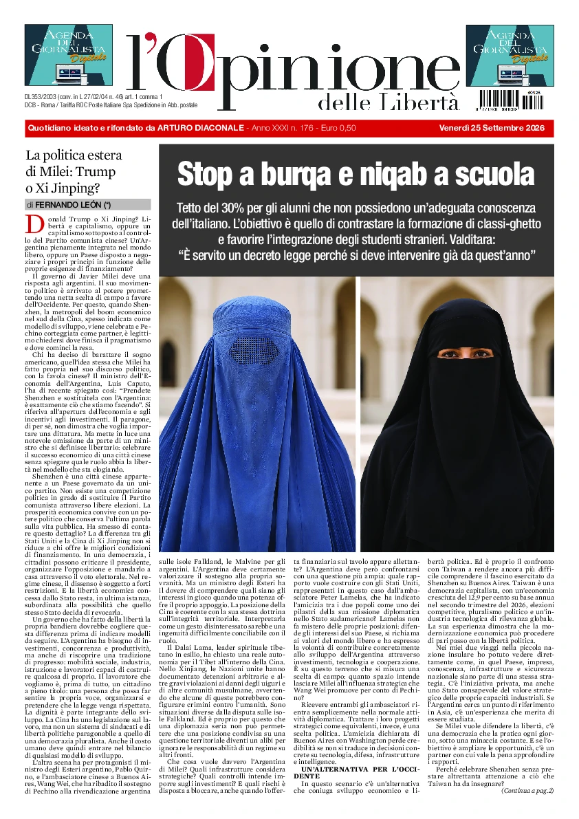 Prima-pagina-opinione della liberta-edizione-di-oggi-2026-09-25